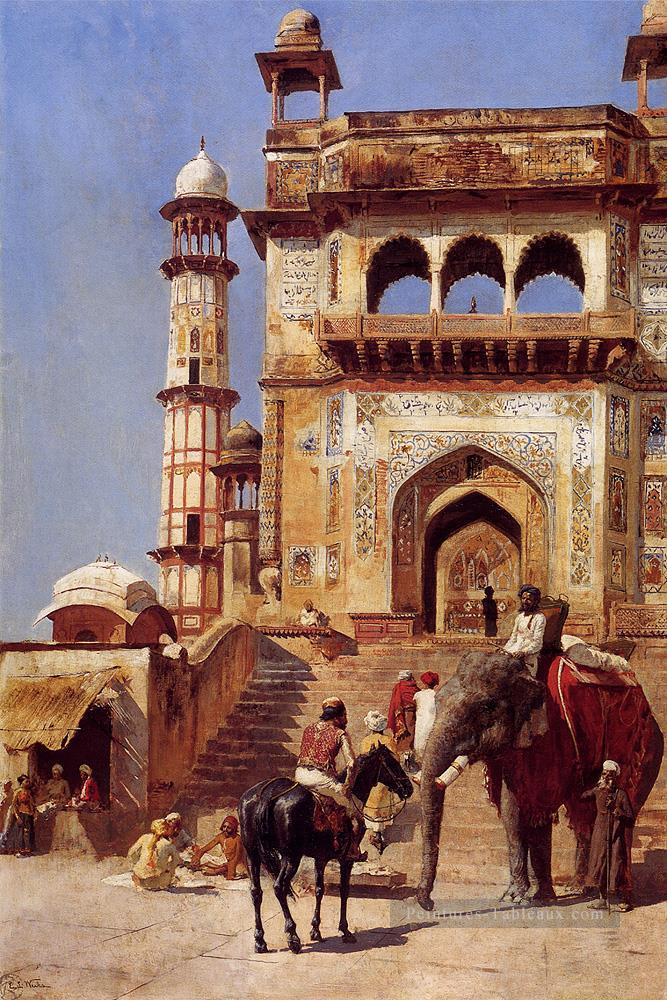 Avant une mosquée arabe Edwin Lord Weeks Peintures à l'huile